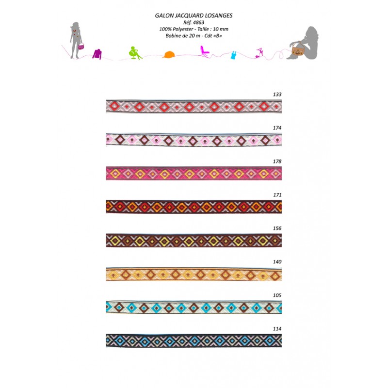 Stephanoise S4863 - GALON JACQUARD LOSANGES 10 MM