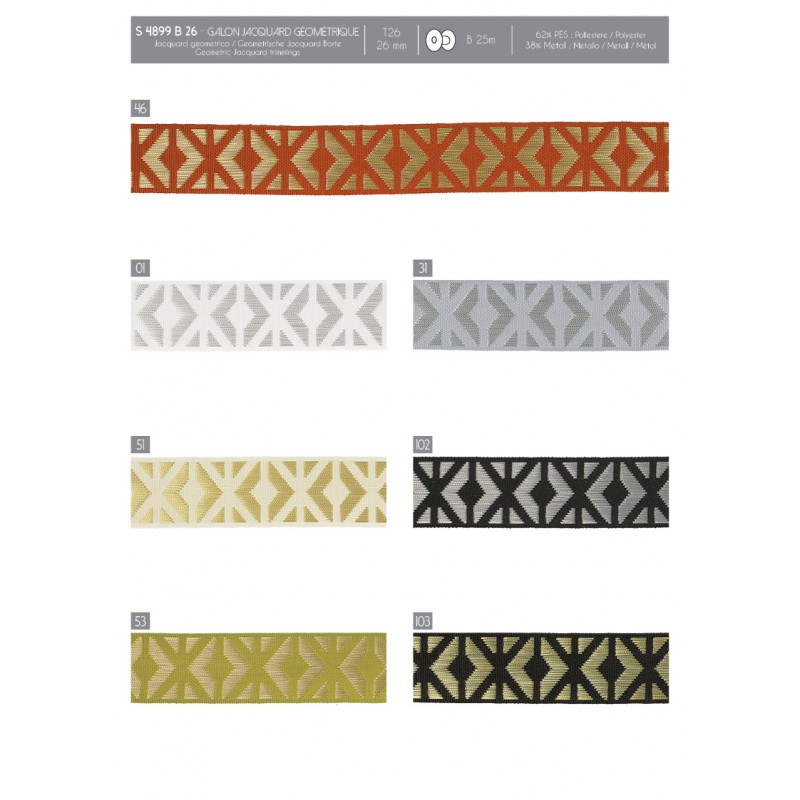Stephanoise S4899 - GALON JACQUARD GÉOMÉTRIQU E
