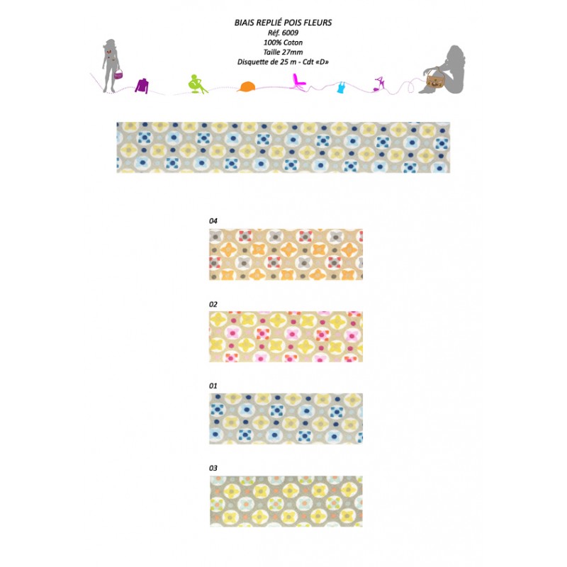 Stephanoise S6009 - BIAIS REPLIE POIS FLEURS 27MM