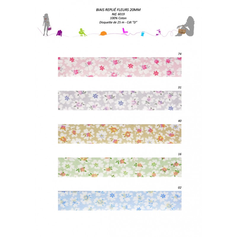 Stephanoise S6019 - BIAIS REPLIE FLEURS 20MM
