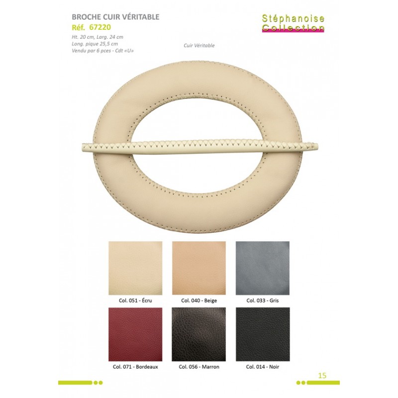 Stephanoise S67220 - BROCHE OVALE CUIR VERITABLE