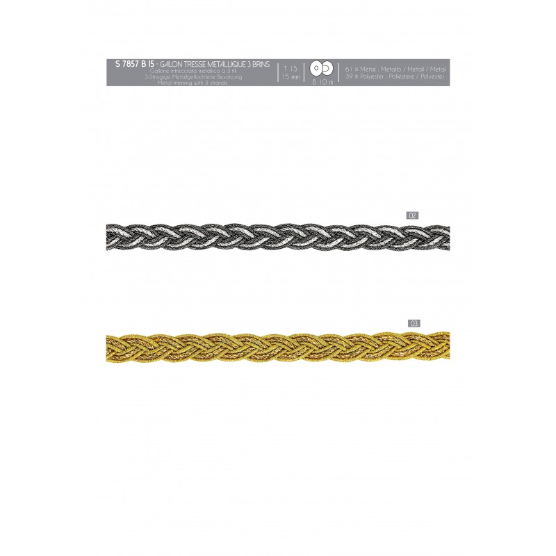 Stephanoise S7857 - GALON TRESSE METALLIQUE 3 BRINS