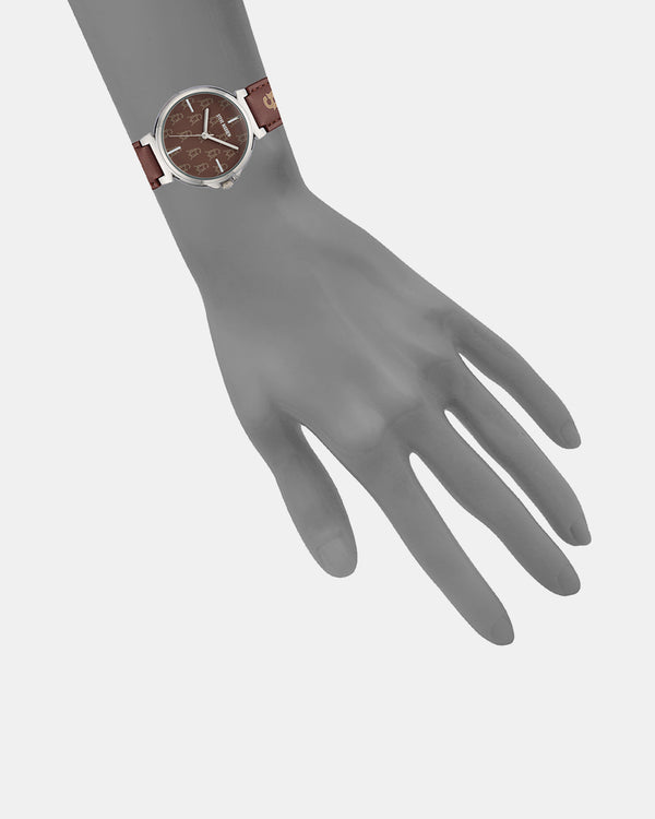 Steven New York Stacked Montre √ä Logo Empil√â Marron Multicolore