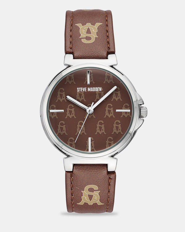 steven new york Stacked Montre √ä Logo Empil√â Marron Multicolore