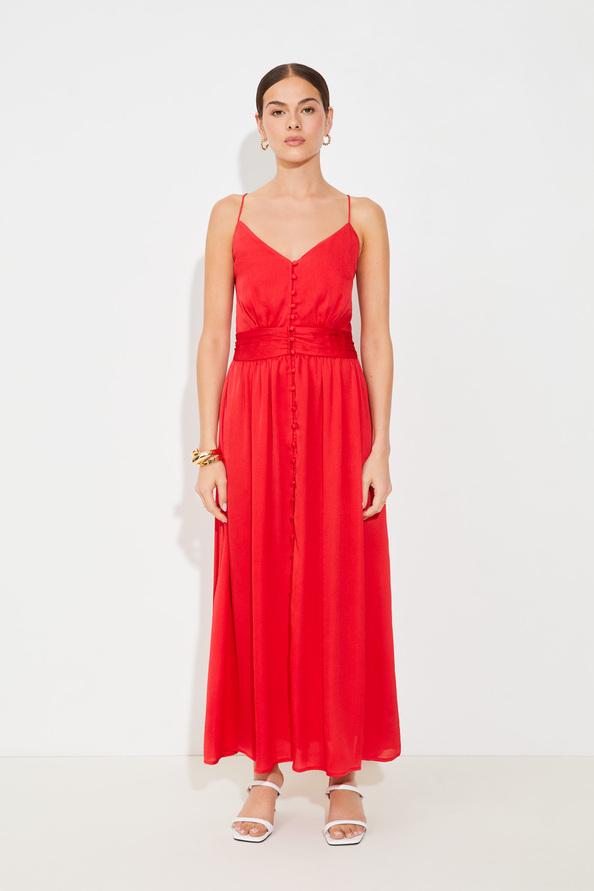 suncoo Caline Robe longue boutonnée à dos nu geranium