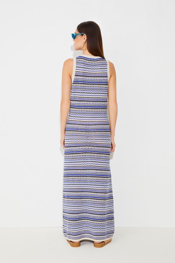 Suncoo Carales Robe Longue En Maille à Rayures Fantaisies