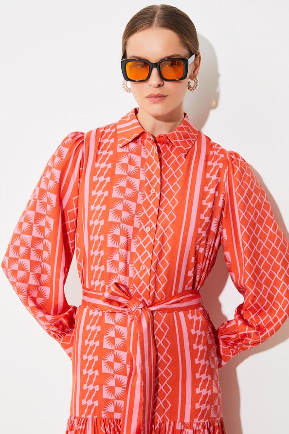 Suncoo Chadia Robe Ceinturée à Imprimé Solaire Geranium