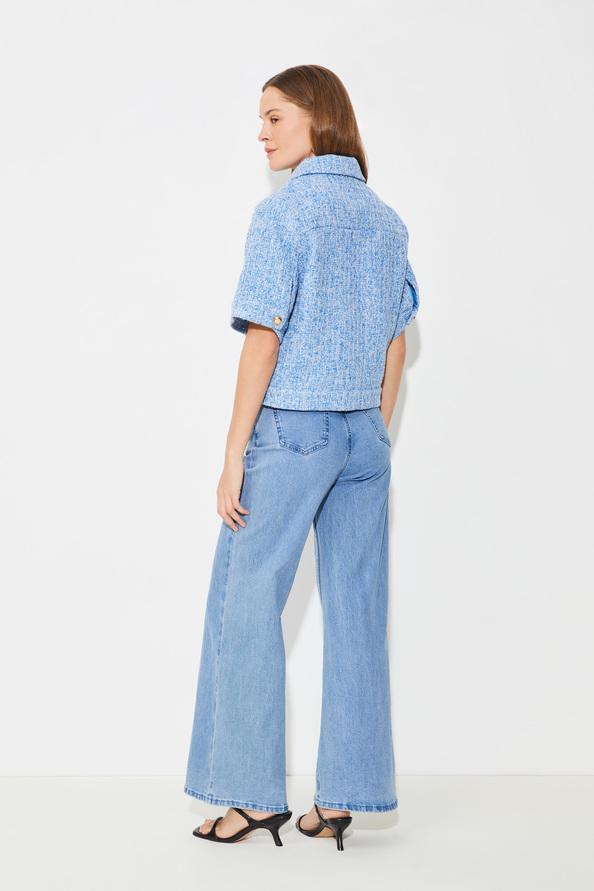 Suncoo Dolly Veste En Tweed Chiné à Manches Courtes Bleu Ciel