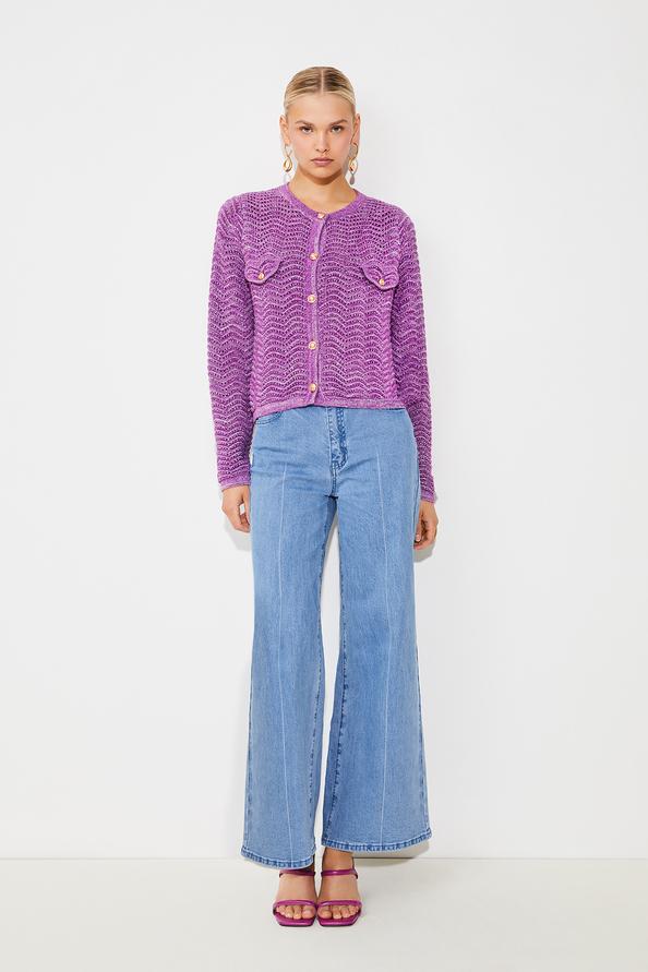 suncoo Giany Gilet fantaisie violet à boutons dorés