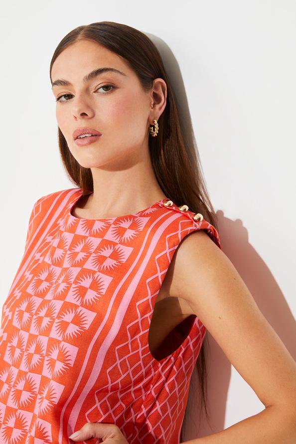 Suncoo Lenzo Blouse Sans Manches à Imprimé Solaire Geranium