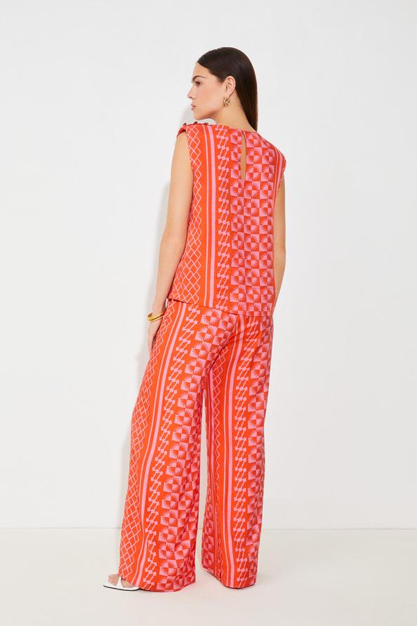 Suncoo Lenzo Blouse Sans Manches à Imprimé Solaire Geranium