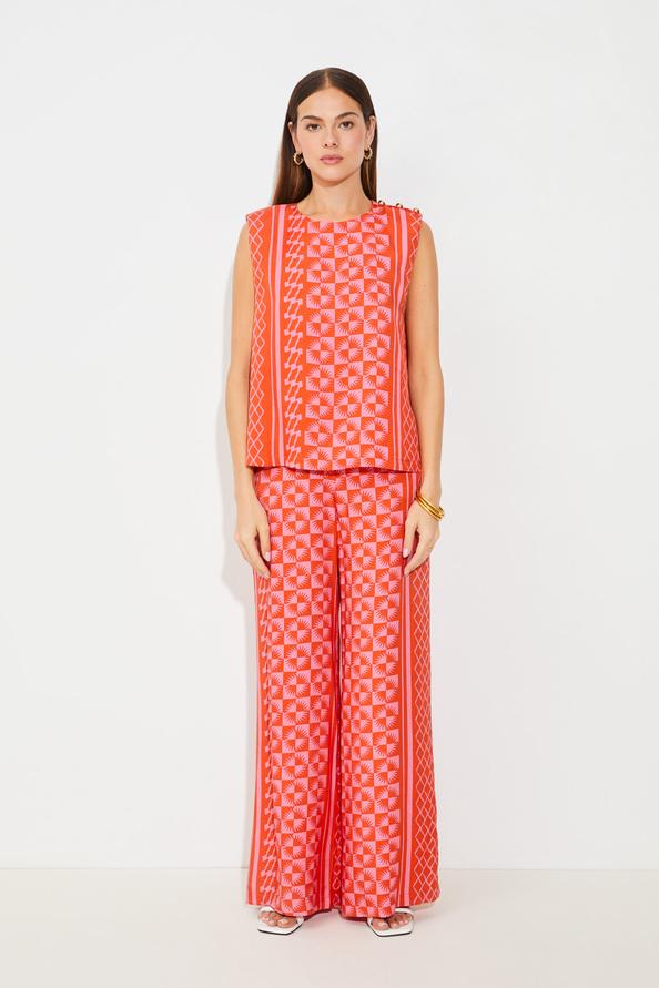 suncoo Lenzo Blouse sans manches à imprimé solaire geranium