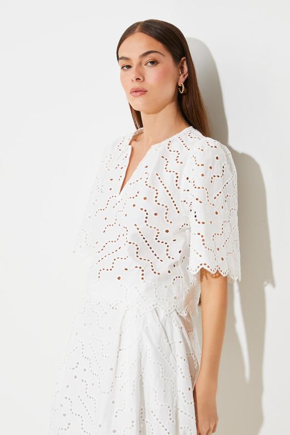 Suncoo Liam Blouse Courte à Broderie Anglaise Blanche