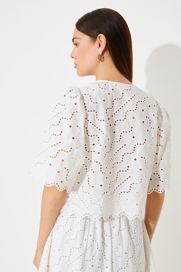 Suncoo Liam Blouse Courte à Broderie Anglaise Blanche