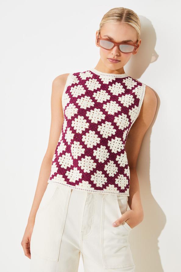 Suncoo Perida Pull Sans Manches En Crochet Bicolore