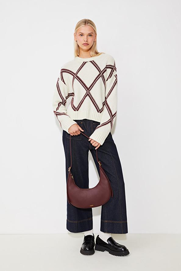 suncoo Alba Sac à main demi-lune en cuir bordeaux