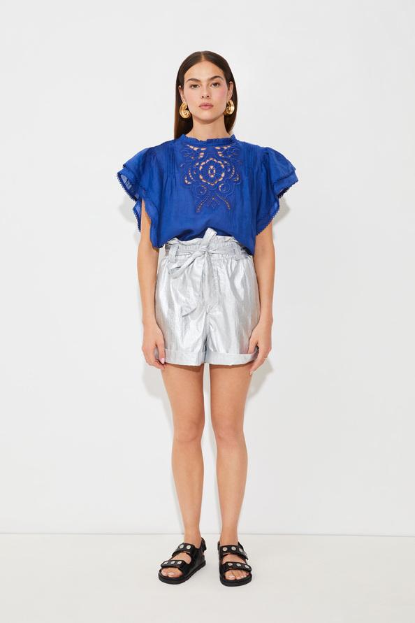 suncoo Benassi Short paper bag ceinturé argent