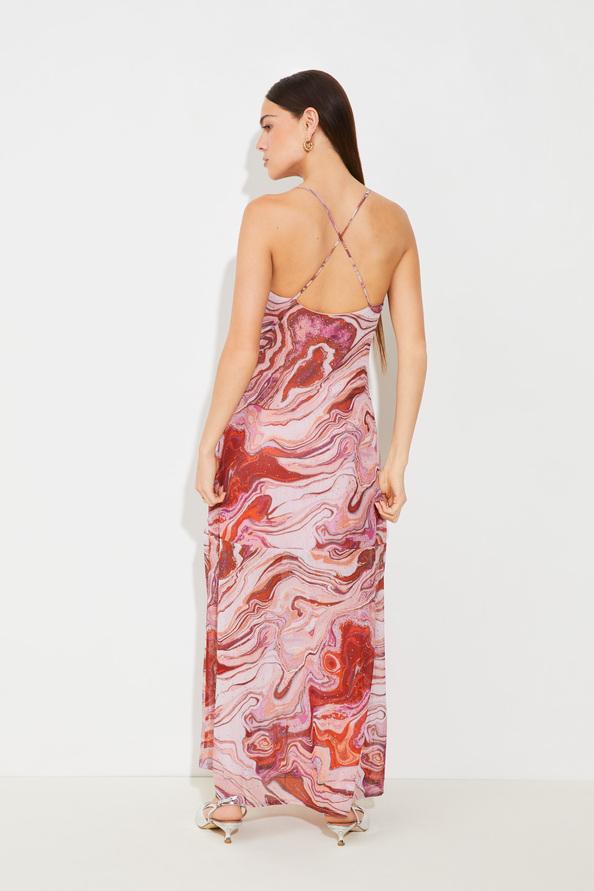 Suncoo Calabre Robe Longue Dos Nu à Imprimé Marbre