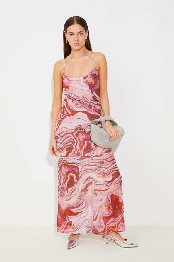 suncoo Calabre Robe longue dos nu à imprimé marbre