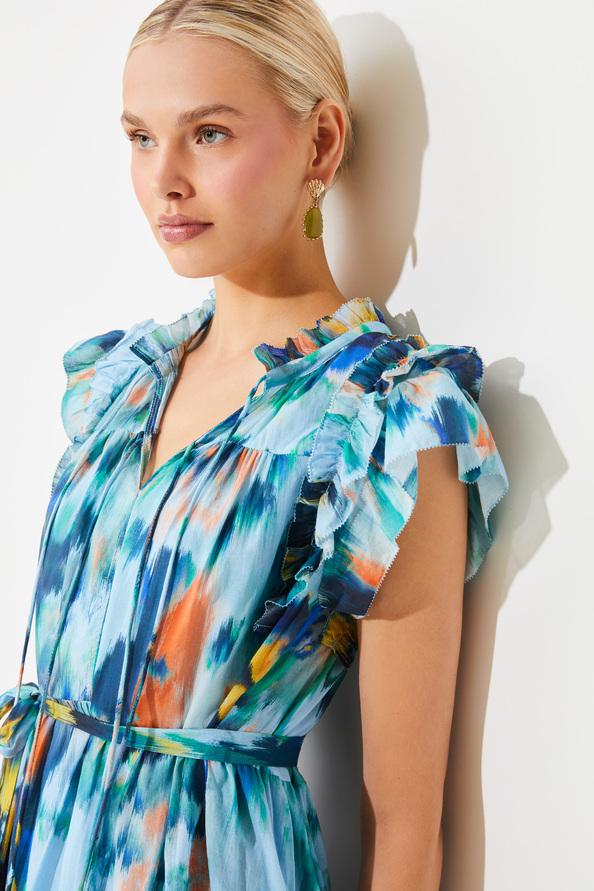 Suncoo Calipso Robe Midi à Imprimé Turquoise