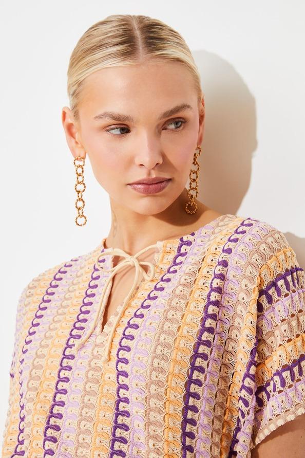 Suncoo Calvin Robe Caftan à Rayures Effet Crochet