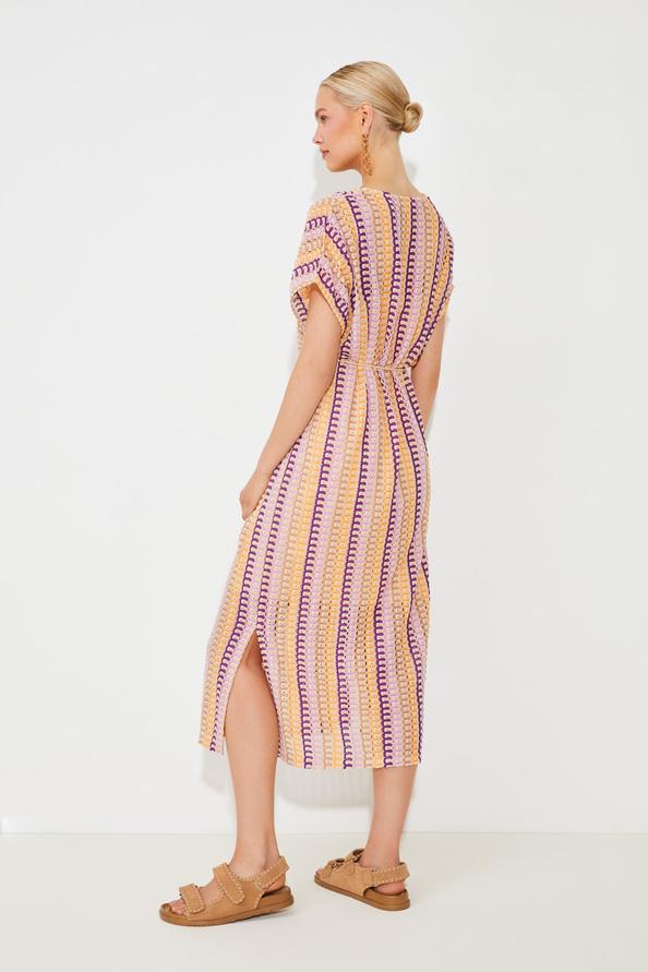 Suncoo Calvin Robe Caftan à Rayures Effet Crochet
