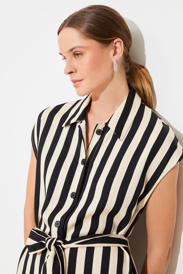 Suncoo Celest Robe Chemise à Rayures Sans Manches