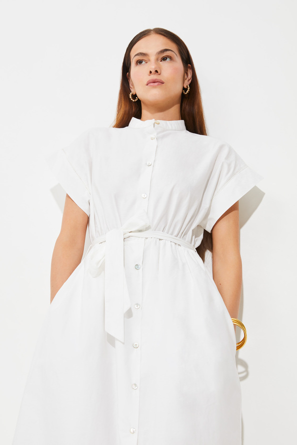 Suncoo Ceylan Robe Midi Boutonnée Brodée Blanc
