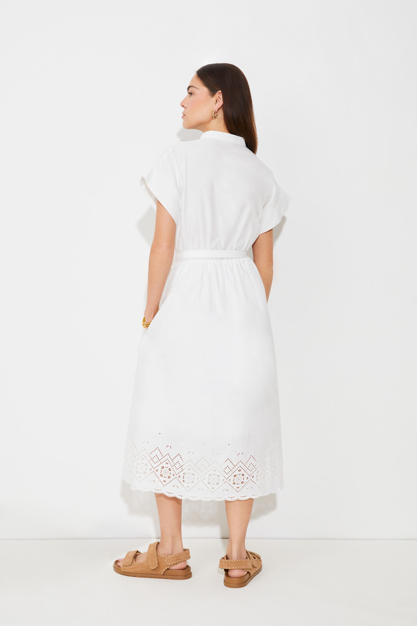 Suncoo Ceylan Robe Midi Boutonnée Brodée Blanc