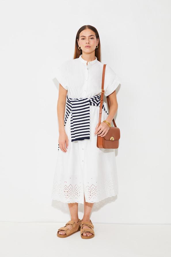 suncoo Ceylan Robe midi boutonnée brodée blanc