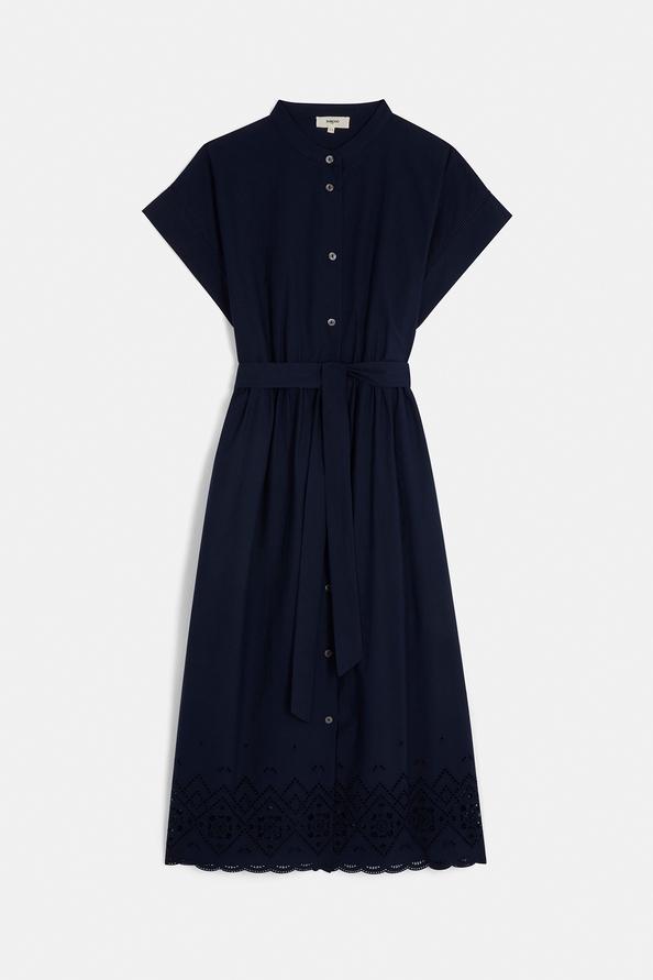suncoo Ceylan Robe midi boutonnée brodée bleu nuit