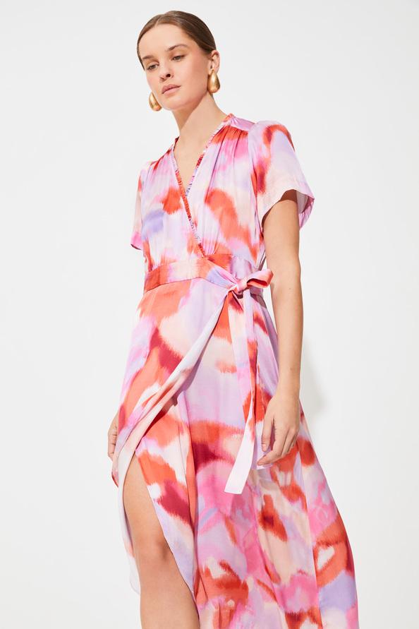 Suncoo Clelie Robe Portefeuille à Imprimé Fuchsia