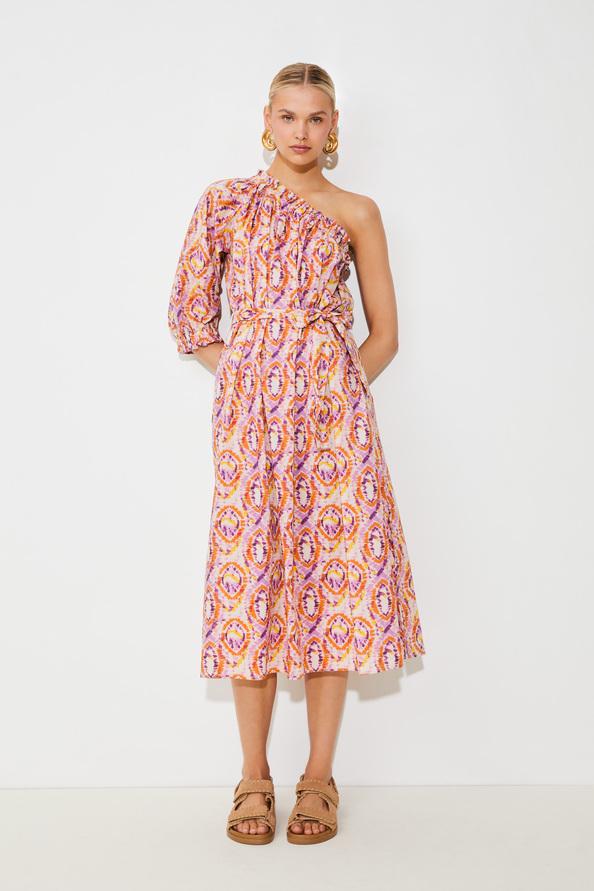 suncoo Cool Robe one shoulder à imprimé arabesque