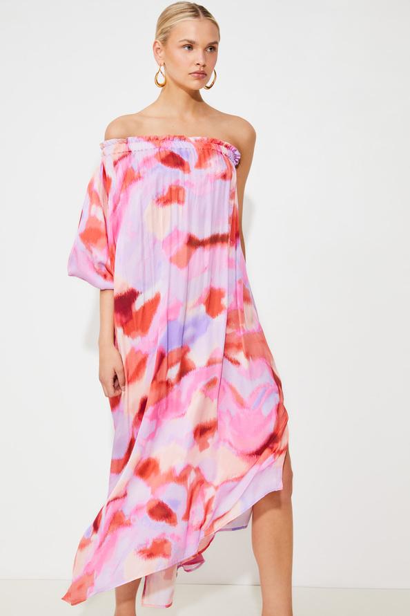 Suncoo Crina Robe One Shoulder à Imprimé Fuchsia