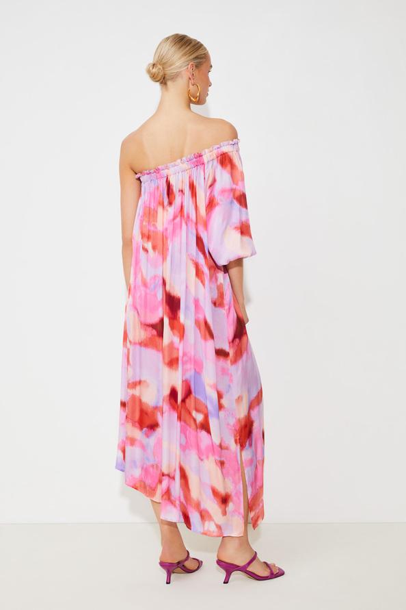 Suncoo Crina Robe One Shoulder à Imprimé Fuchsia