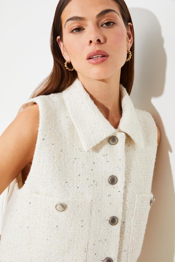 Suncoo Dina Veste Sans Manches En Tweed Et Sequins