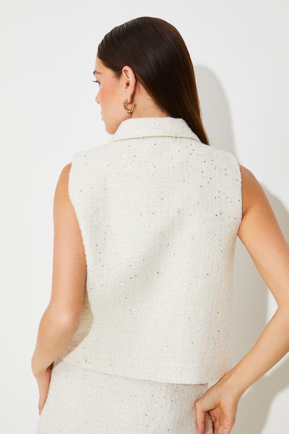 Suncoo Dina Veste Sans Manches En Tweed Et Sequins