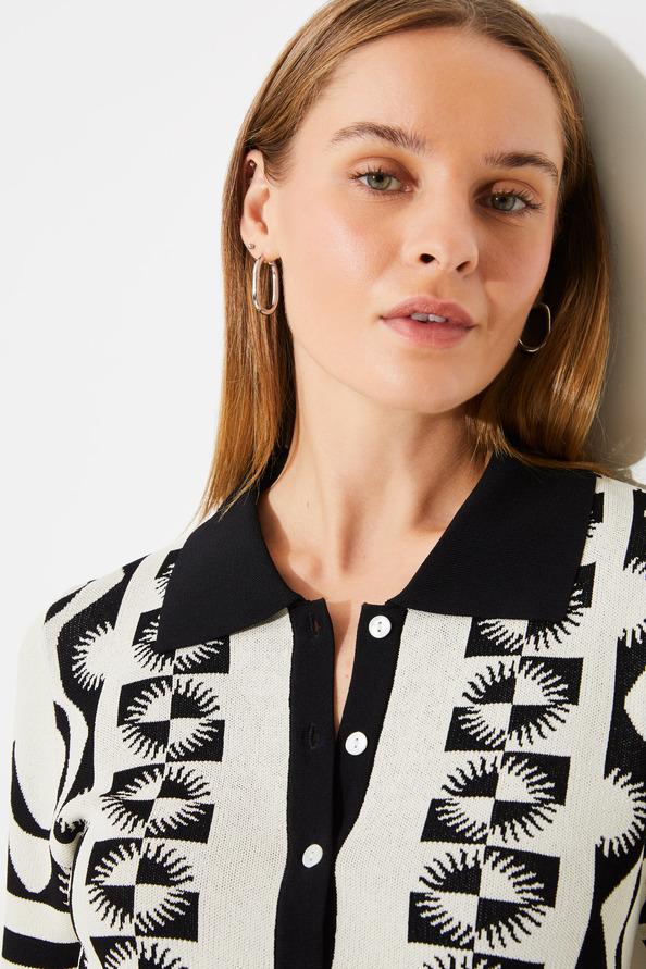 Suncoo Gabera Pull Polo En Jacquard Noir Et Blanc
