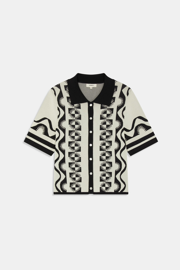 Suncoo Gabera Pull Polo En Jacquard Noir Et Blanc