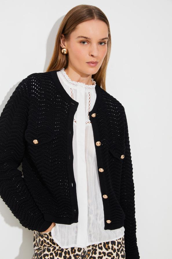 Suncoo Giany Gilet Fantaisie Noir à Boutons Dorés