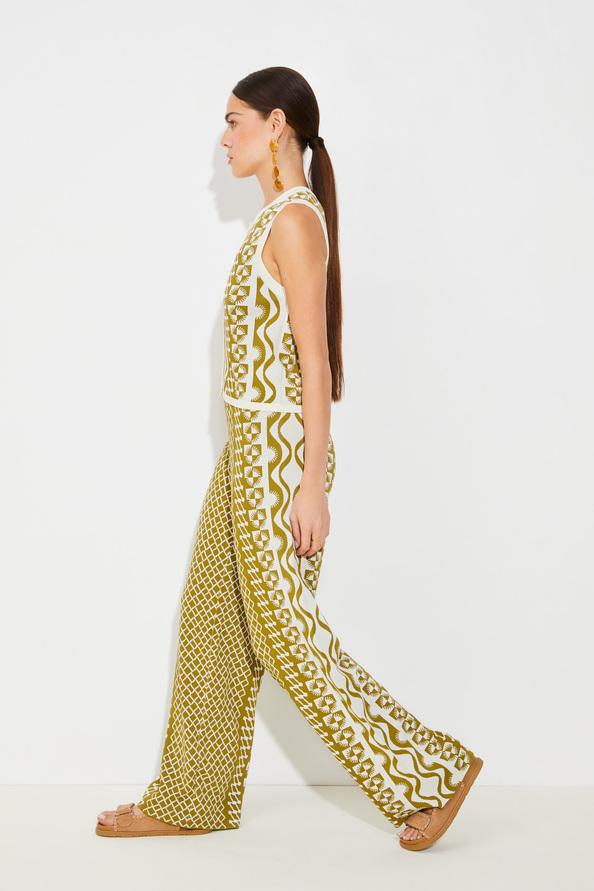 Suncoo Jonas Pantalon En Jacquard Kaki Et Blanc