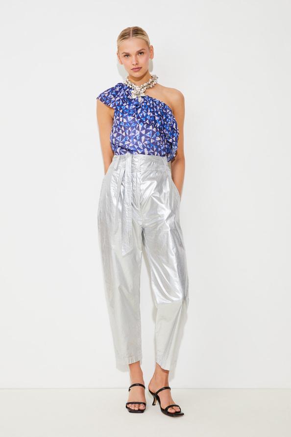 suncoo Joris Pantalon carotte ceinturé argent