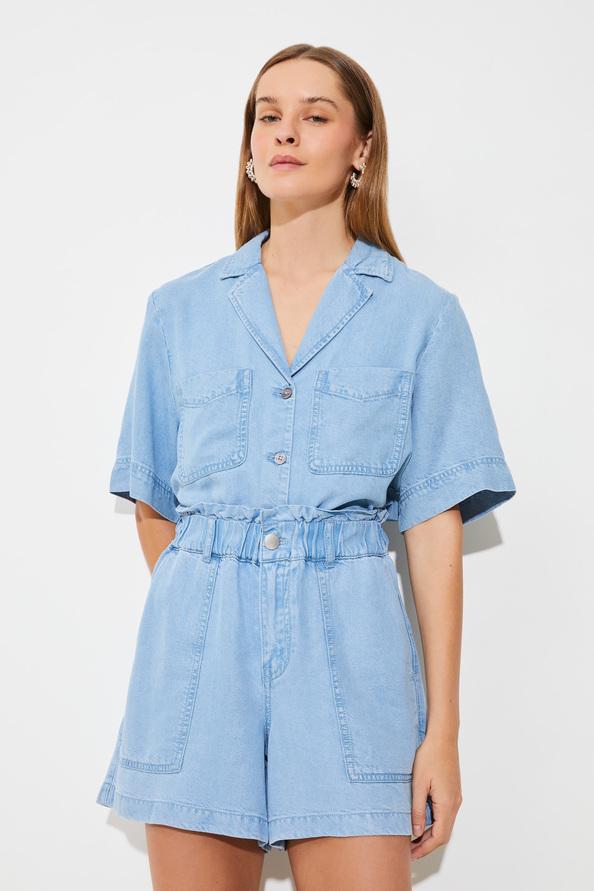 Suncoo Kiki Short Paper Bag En Denim Clair