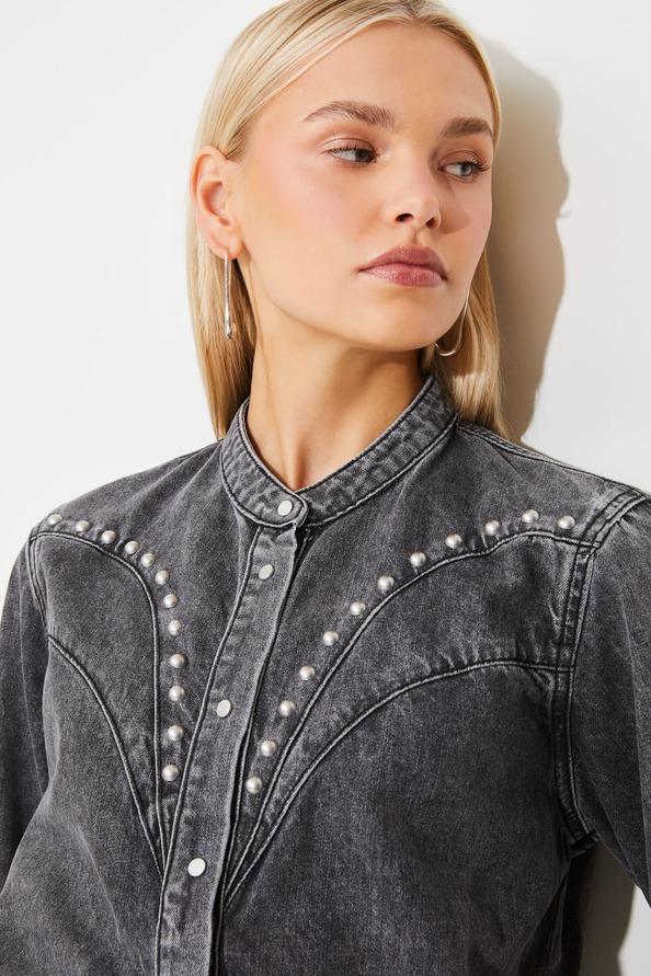 Suncoo Lamber Chemise En Denim Cloutée