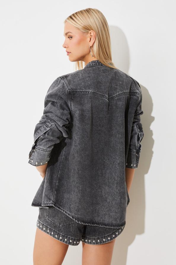 Suncoo Lamber Chemise En Denim Cloutée