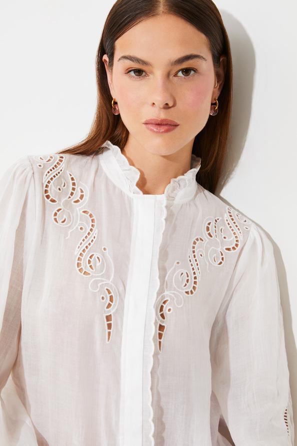 Suncoo Leony Blouse En Voile De Lin Brodé Blanc