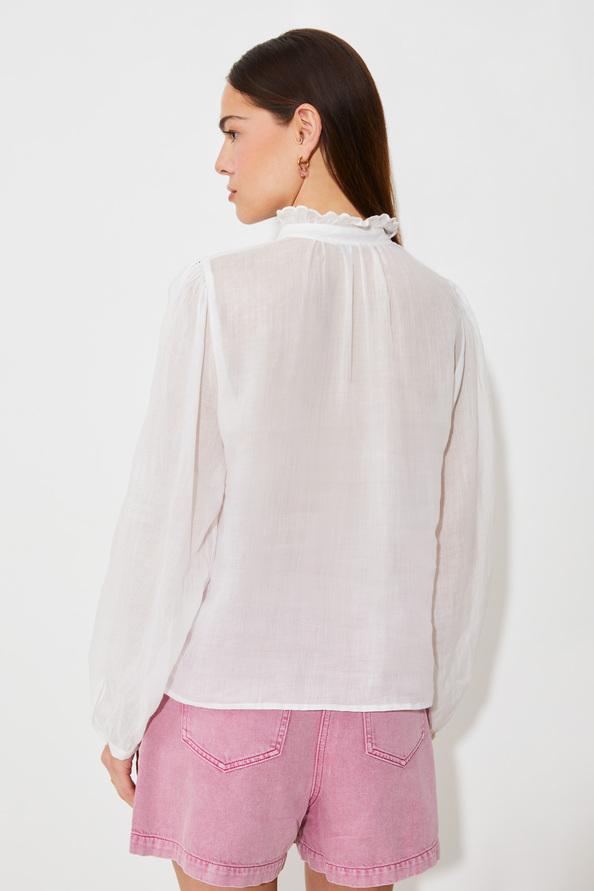 Suncoo Leony Blouse En Voile De Lin Brodé Blanc