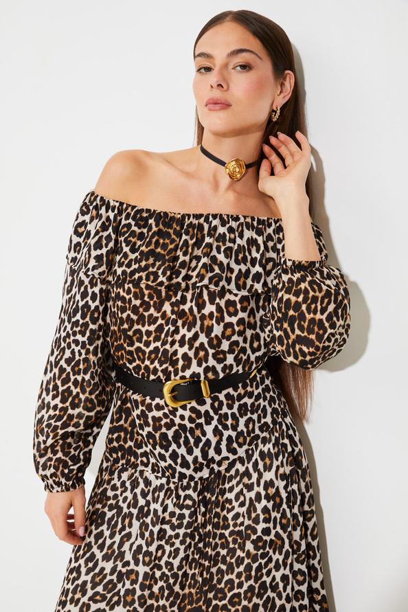 Suncoo Lola Blouse Col Bardot à Imprimé Léopard