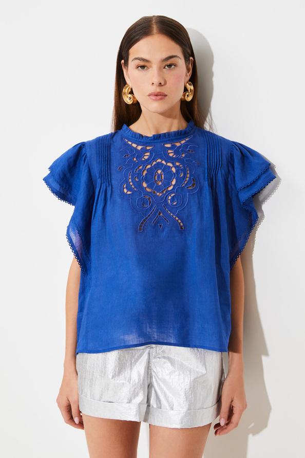 Suncoo Love Blouse En Voile De Lin Brodé à Volants