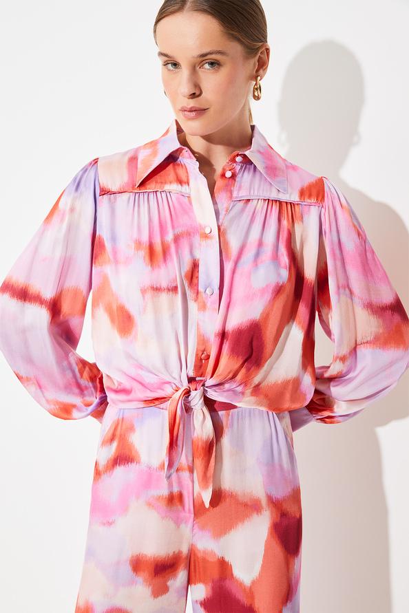 Suncoo Luna Blouse Fluide Nouée à Imprimé Fuchsia